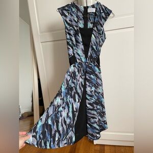 Blue Abstract Print Fit-and-Flare Dress